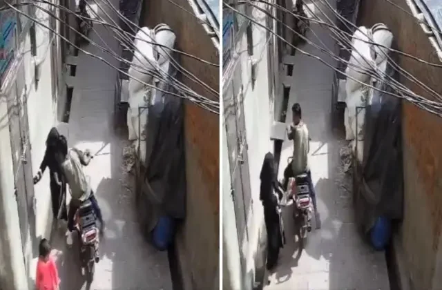 Motosikletli genç, sokakta sıkıştırdığı kadını zorla öptü