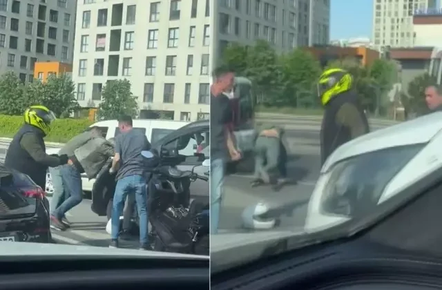 Ortalık fena karıştı! Akan trafikte yerde yuvarlandılar