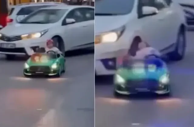 Otomobil, çocuğun bindiği akülü araca çarptı