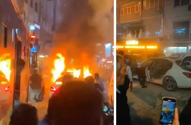Şampiyonluk kutlamasında atılan havai fişek araca isabet etti
