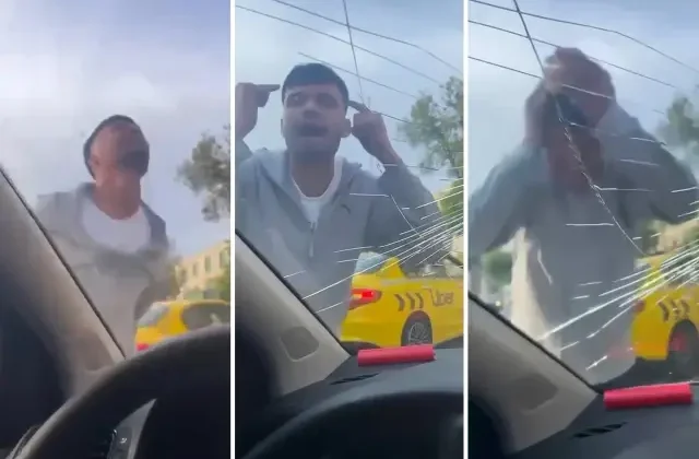 Sinir krizi geçiren taksici kendine vurup aracın camını kırdı