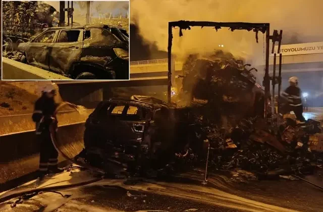 Tıra çarpan cip yanarak küle döndü
