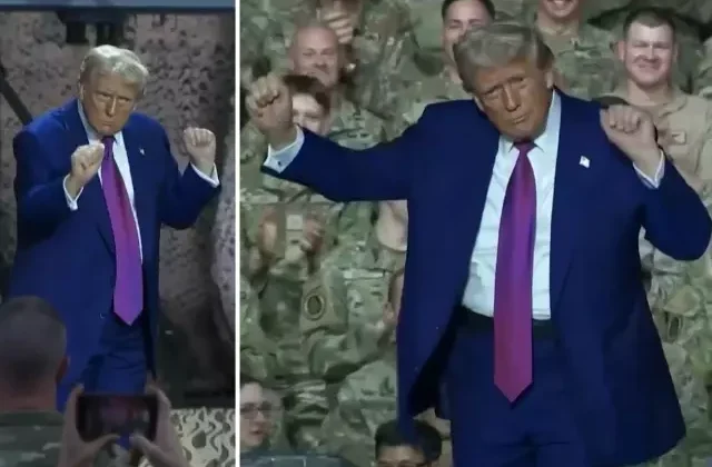 Trump Katar’daki ABD askerlerine moral vermek için dans etti