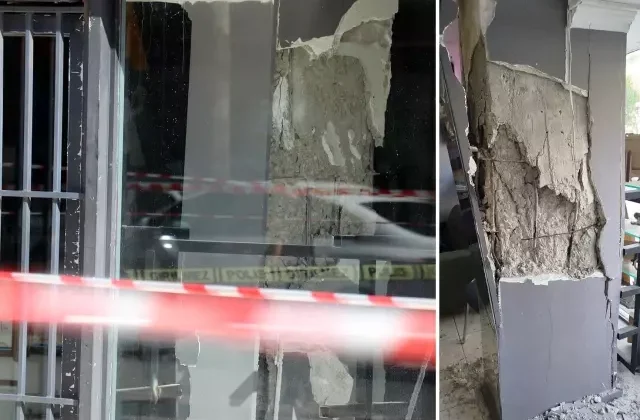 7 katlı apartmanın taşıyıcı kolonu bomba gibi patladı