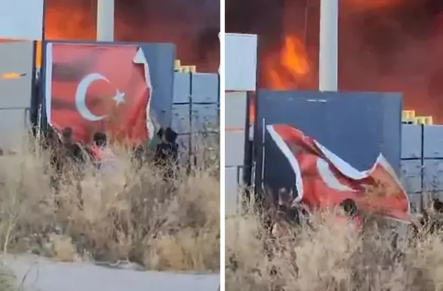 Alev alev yanan fabrikada kalan Türk bayrağını böyle kurtardı