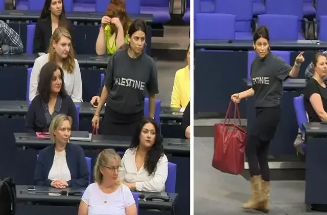 Almanya’da ‘Filistin’ tişörtü giyen Türk milletvekili Meclis’ten çıkarıldı