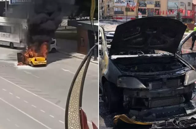 Çakmağı çakmasıyla ticari taksi alev topuna döndü