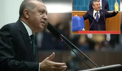 Cumhurbaşkanı Erdoğan’dan kürsüye mazot şişesiyle çıkan Özel’e bomba yanıt