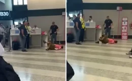 El bagajının fazla ağır olduğu söylenen kadın, sinir krizi geçirerek yerlere yattı
