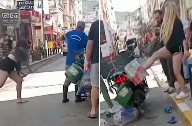 Genç kızlar terör estirdi! Belediye çalışanını sokak ortasında fırçayla dövdüler