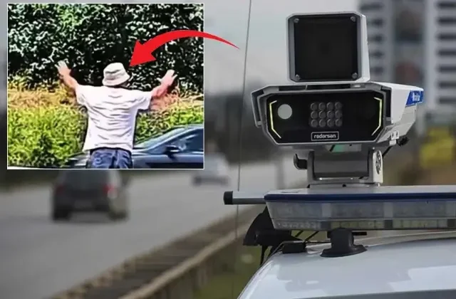 Görüntü Türkiye’den! Aracını yol kenarına çekip diğer sürücülere “Radar” uyarısı yaptı