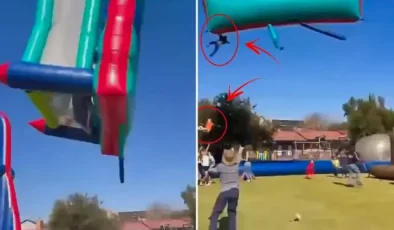 Havaya uçan şişme kalede bulunan çocuklar metrelerce yükseklikten yere çakıldı