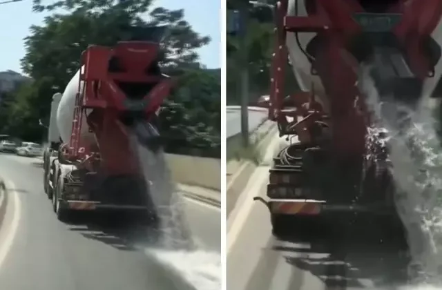 İstanbul’da hafriyat kamyonu betonlu suyu yola döktü