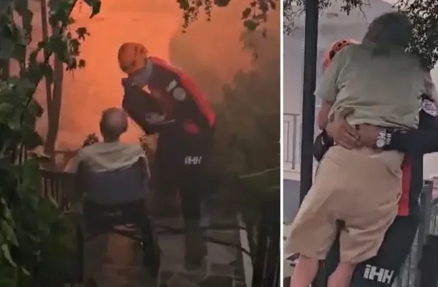 İzmir’deki yangından duygu dolu görüntüler: Mahsur kalanları ekipler böyle kurtardı