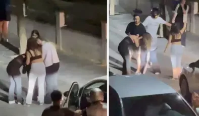 İki genç kız sokak ortasında saç saça birbirine girdi