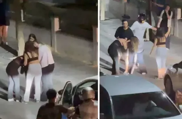 İki genç kız sokak ortasında saç saça birbirine girdi