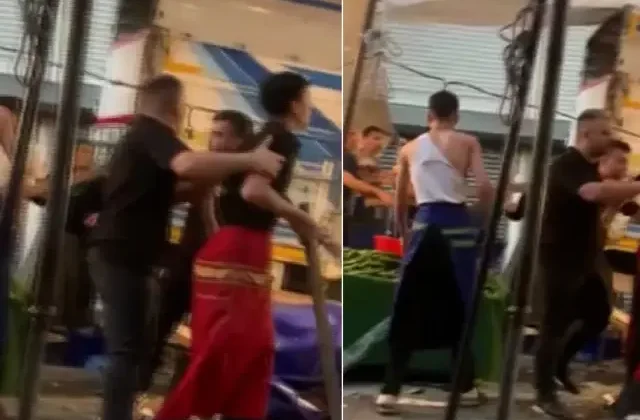 Pazarcılarla müşteri birine girdi! Kasa ve sopalar havada uçuştu