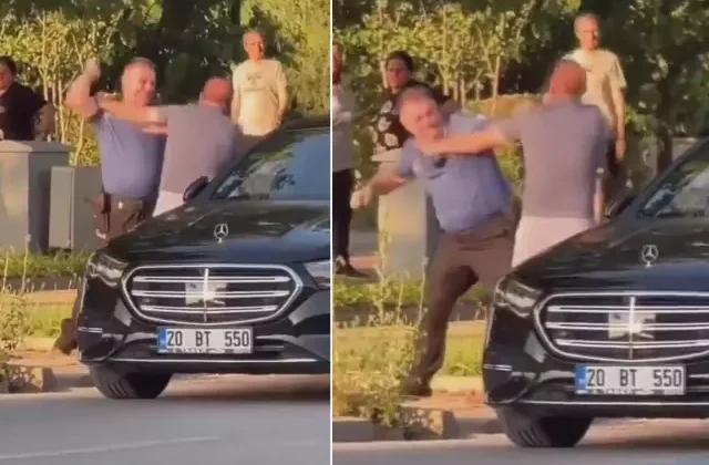 Polis ile iş insanı trafikte yumruk yumruğa kavga etti