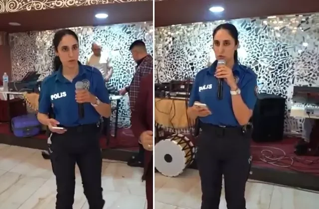 Polis memuru Suriyelilerin düğününde! İşte sahneye çıkıp yaptığı anons