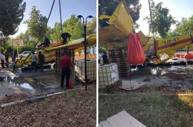 Seyhan Baraj Gölü’ne düşen yangın söndürme uçağının enkazı çıkartıldı