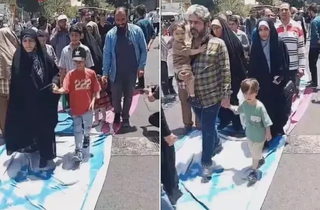 Tahran’da halk, ABD ve İsrail bayraklarını ayaklarıyla çiğnedi