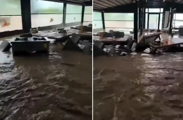 Trabzon’da sel felaketi! Kebapçıyı sular bastı