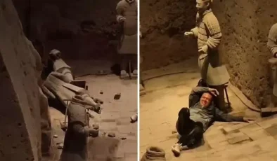 Turist, güvenlik bariyerlerini aşıp 2.000 yıllık heykellere zarar verdi