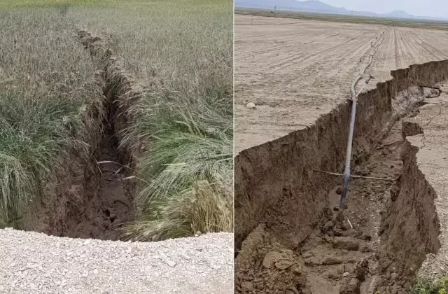 Türkiye’nin tahıl ambarında korkutan görüntü! Tarla baştan başa yarıldı