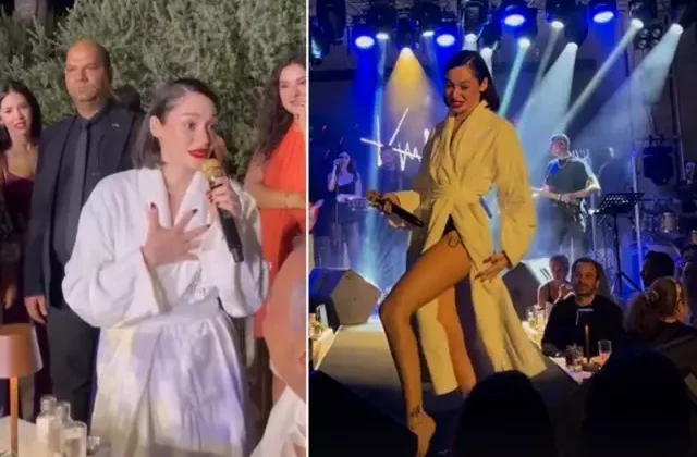 Uçakta valizi kaybolan Alya, sahneye bornozla çıktı
