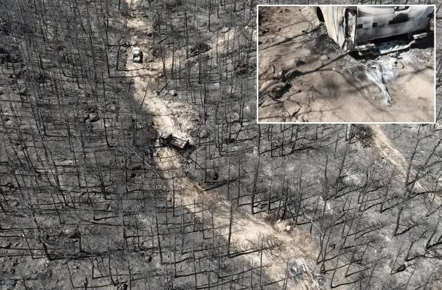 10 orman işçisinin şehit olduğu alan! Araçlar küle dönmüş, yerde sürükleme izleri