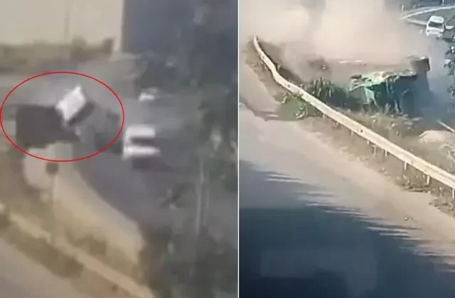 5 kişinin öldüğü feci kaza kamerada! Yolda giden otomobilin üstüne dorse düştü