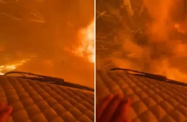 Aracıyla alevlerin arasından hızla geçti