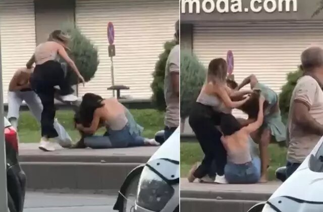 4 kadın dakikalarca kavga etti! Erkekler bile ayıramadı
