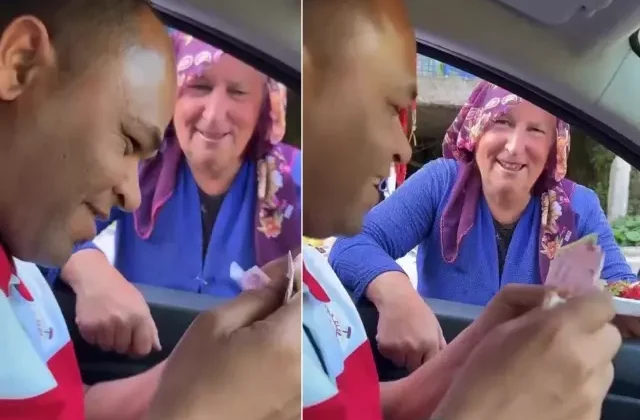 Bir tomar parayı eline alan turist Karadenizli kadınla dalga geçti