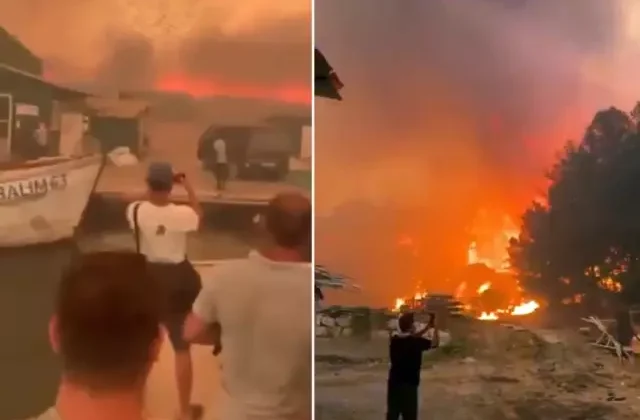 Çeşme’de felaketi yaşıyor! Yangından kaçan insanlar teknelerle tahliye ediliyor