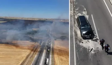 Edirne’de çıkan anız yangını kara yoluna ulaştı: 5 aracın karıştığı kazada 1 kişi yaralandı