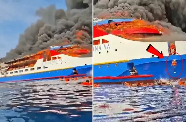Endonezya’da feribot alev alev yandı! İnsanlar yardım çığlıklarıyla suya atladı
