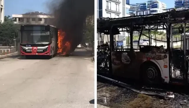 Facianın eşiğinden dönüldü! Halk otobüsü alev alev yandı