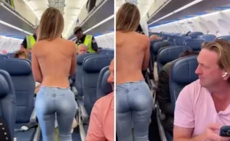 Genç modelin uçakta giydiği kıyafet olay oldu! “Bu halde uçağa nasıl bindin?”