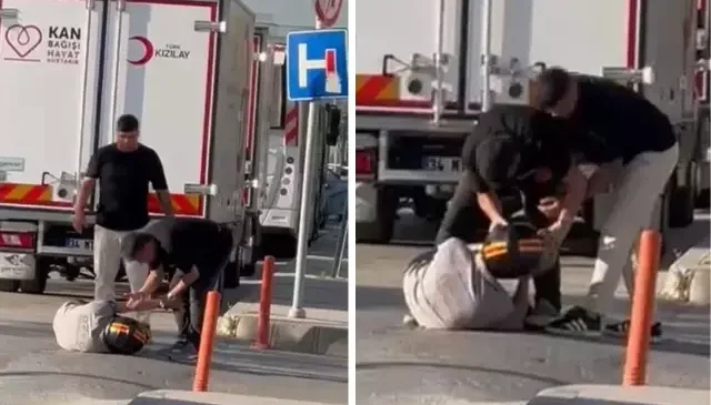 İzmir’de motosiklet sürücüsüne saldırı! Yolun ortasında böyle darp ettiler