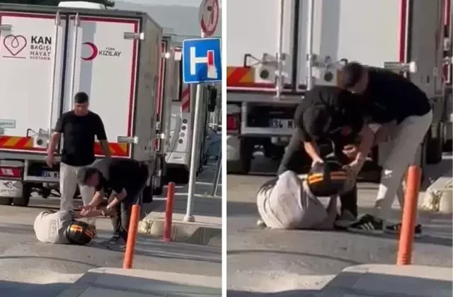 İzmir’de motosiklet sürücüsüne saldırı! Yolun ortasında böyle darp ettiler