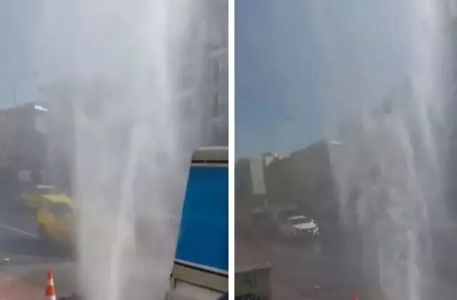 Kadıköy’de su borusu patladı! Yüksekliği 5 katlı binaya ulaştı