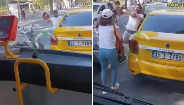 Kaskla defalarca saldıran motosikletli, taksici araçtan inince zor kurtuldu