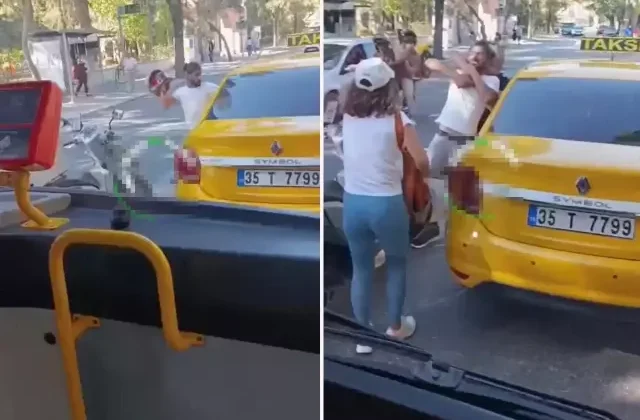 Kaskla defalarca saldıran motosikletli, taksici araçtan inince zor kurtuldu