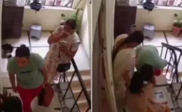 Kaynanasını darp edip merdivenlerden attı, annesi videoya çekti