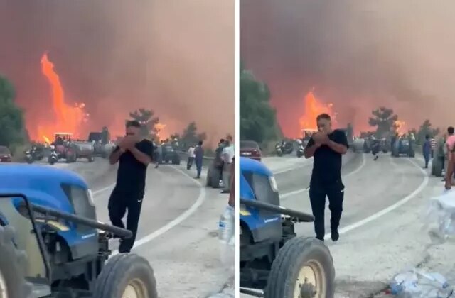 Alevlerin ortasında tepki çeken görüntüler! Orman kül olurken, o sigara yaktı