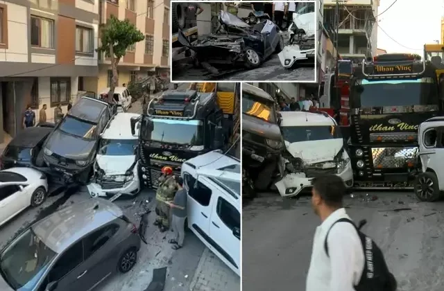 Kontrolden çıkan vinç 23 aracı biçti, binalara zarar verdi