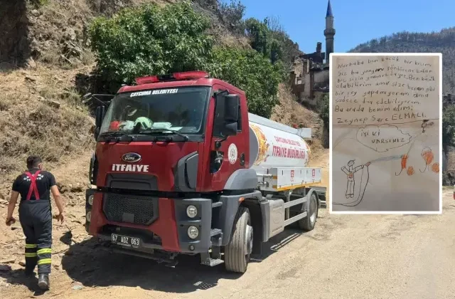 Ödemiş’teki yangın bölgesinde küçük Zeynep’ten itfaiye ekibini duygulandıran not
