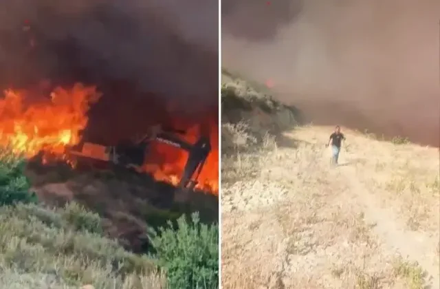 Orman yangınında alevlerin arasında kalan iş makinesi operatörü: Etim eriyor gibiydi