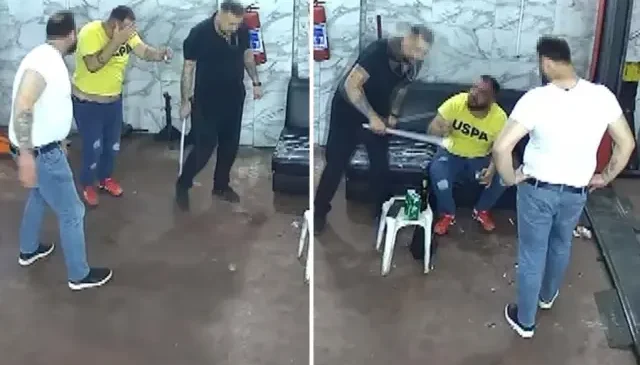 Oto tamircide levye ile dövüldü; o anlar kamerada